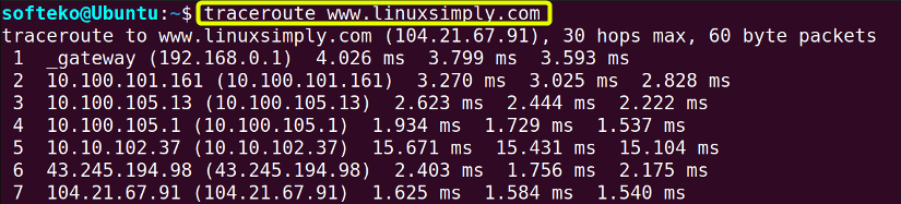 Using traceroute command