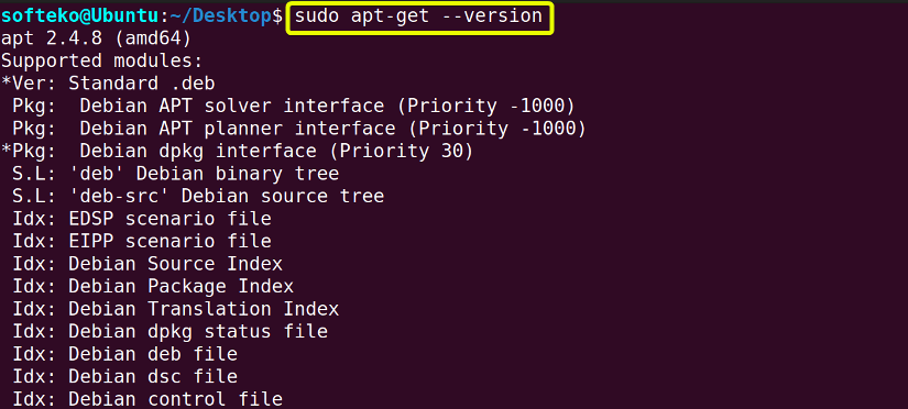 apt-get command --version command used to view apt version and other package informaiton.