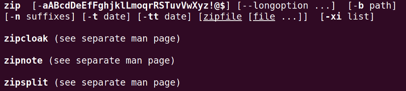 Syntax of zip command