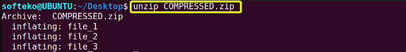 Unizip a compressed file using unzip command