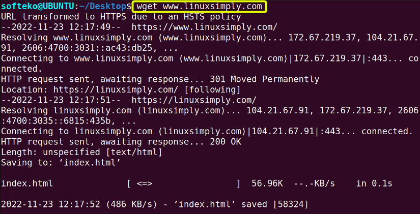 Downloading a webpage using wget command