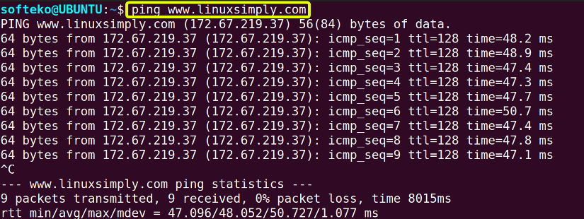 Limits the number of packets using ping command and -c NUM option