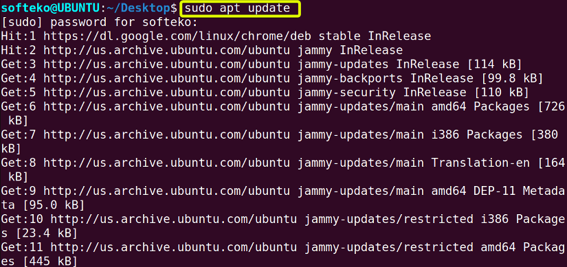using apt command update option to update system