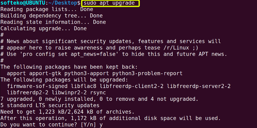Using apt command upgrade option to upgrade all available packages