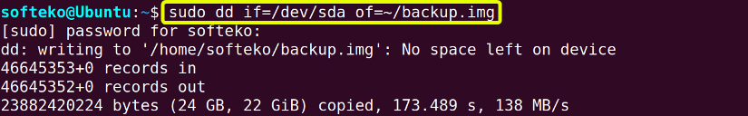 Using dd command to create a backup
