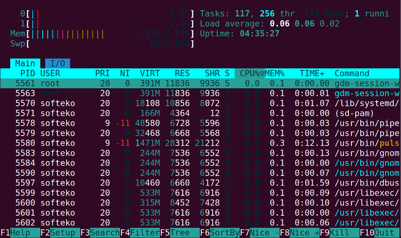 Using htop command to view running process interactively