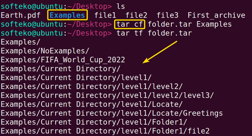 Creating an archive of a directory using the tar command.