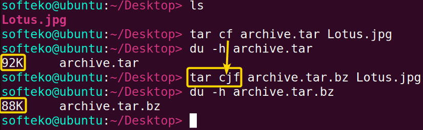 Compressing an archive file using the bzip2 tool.