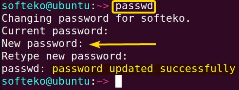 Changing password of a user.