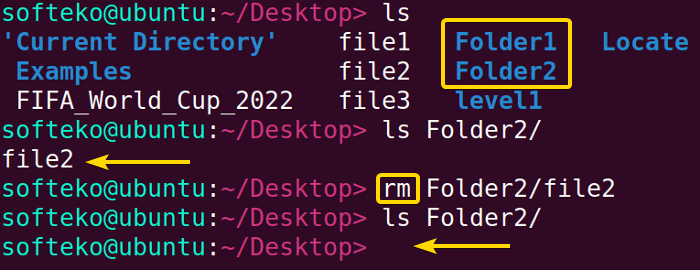 removing a file using rm command.