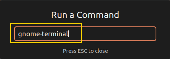Typing gnome-terminal to run as command.