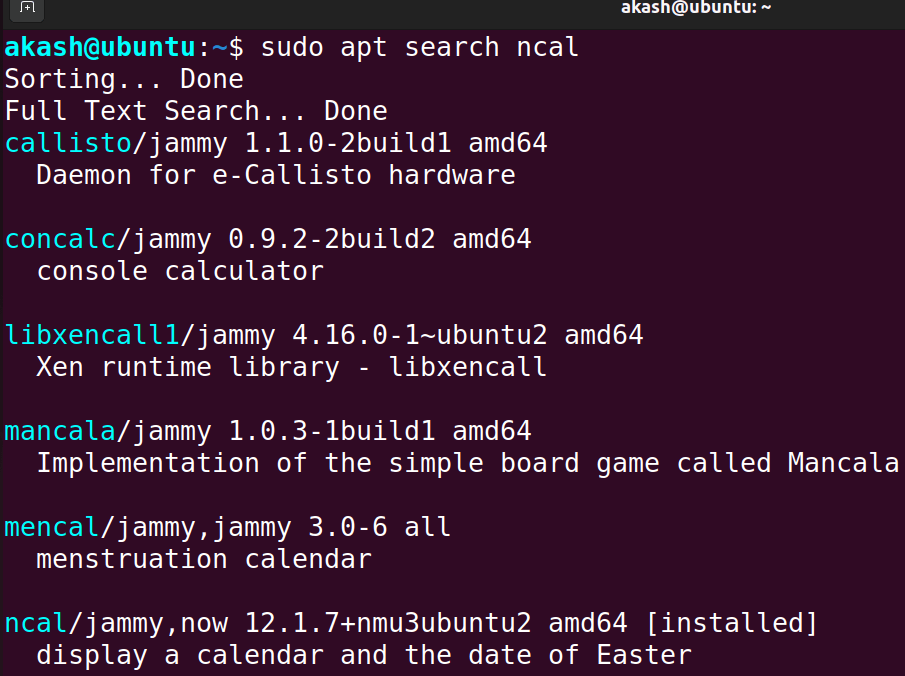 doing search using apt
