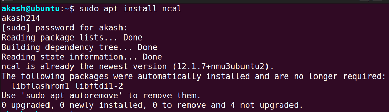 installing ncal using apt