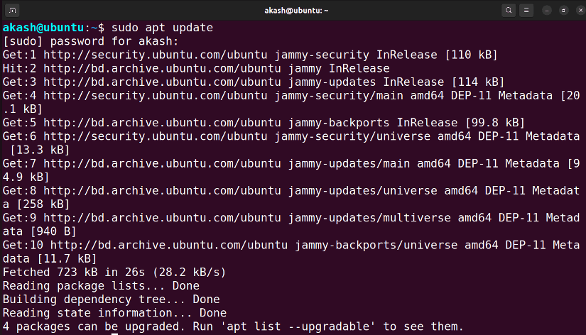 showing output of apt update