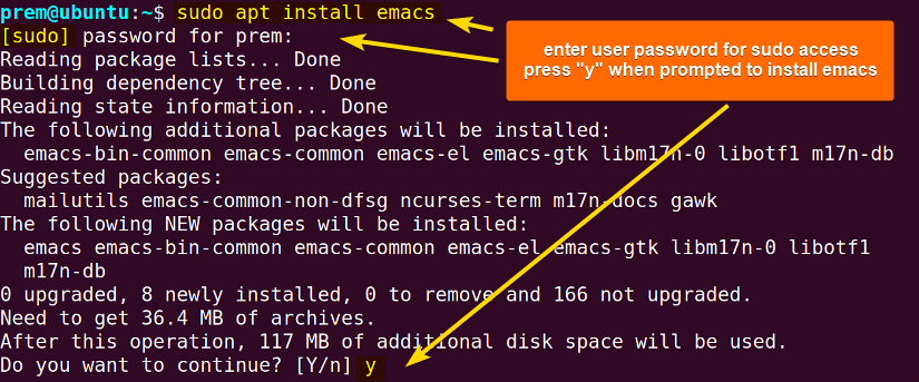 emacs is being installed