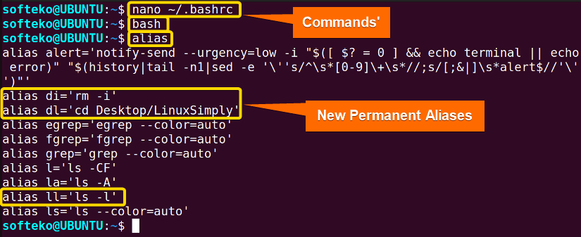 permanent alias in command line