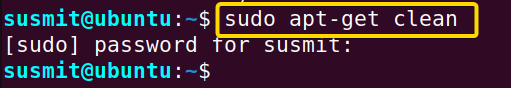 clearing out the local repository of retrieved package files running sudo apt-get clean command