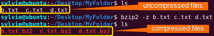 compress multiple files using bzip2 command in Linux