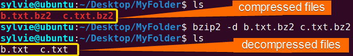 decompress fiel using bzip2 command in Linux