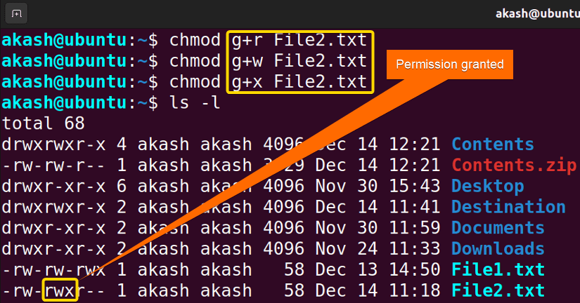 using chmod command in linux to return permission