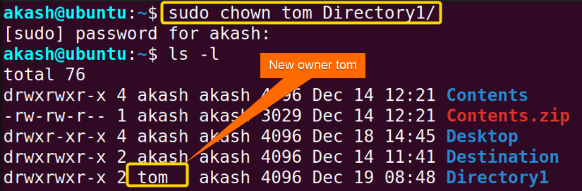 changing directory owner using the chown command in linux