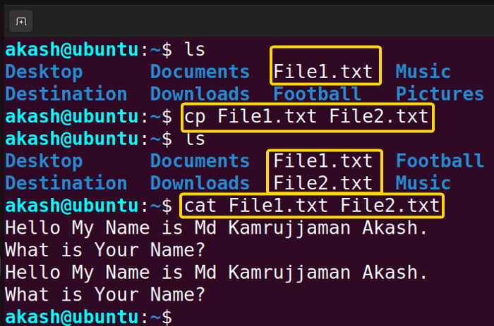 Copy File using cp command