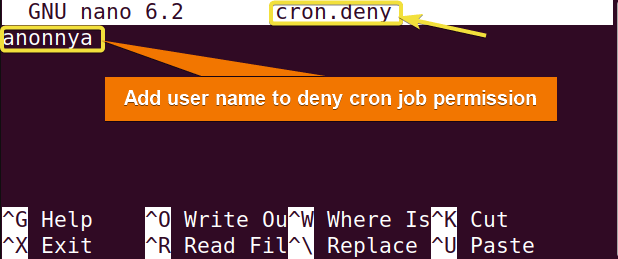Adding user name to deny cron job permission.