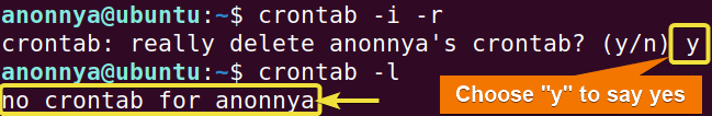 Checking deleted file with -l option using crontab command in Linux.