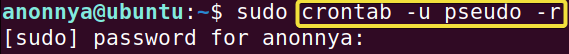 Removing other user's crontab file using sudo command.