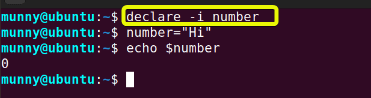 Declaring integer variable in Linux.