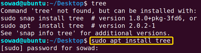 Installing the tree command in Linux.