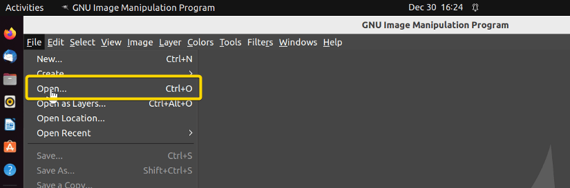 Opening file in GIMP in Linux