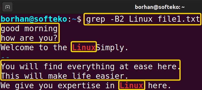 Display two Lines Before using the grep 