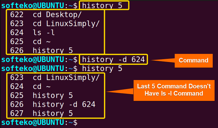 deleting an instance from history in linux