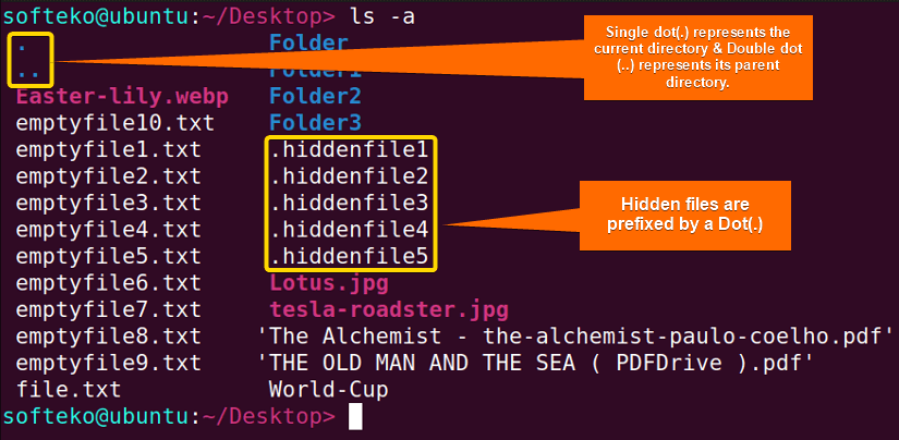 Listing hidden files & directories using the ls command.