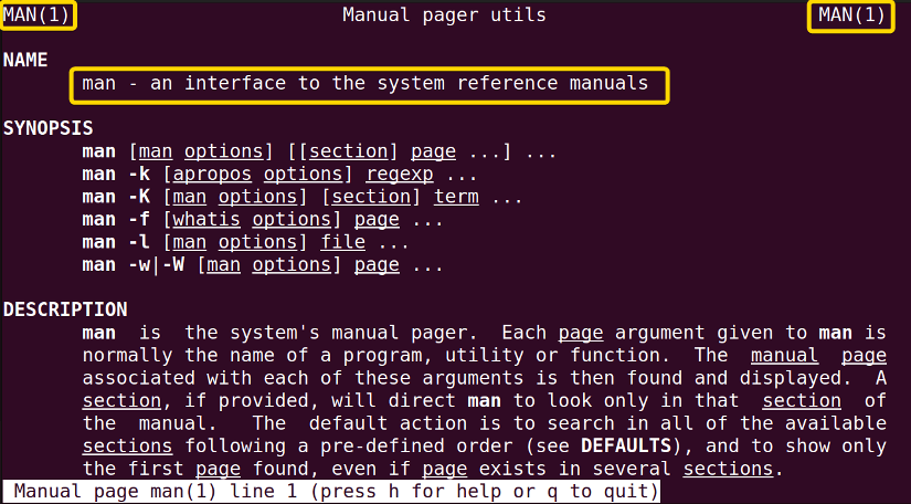 Section 1 of man command in linux