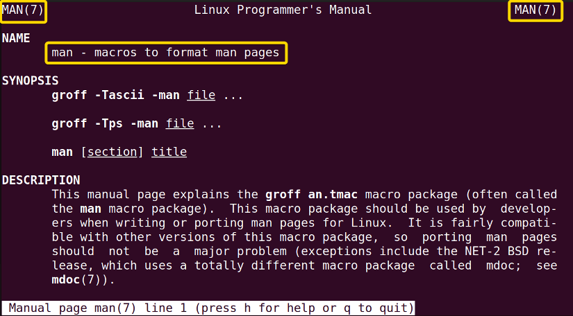 section 7 of man command in linux
