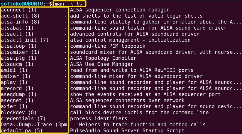 the -k option for the man command in linux to search in the entire manual