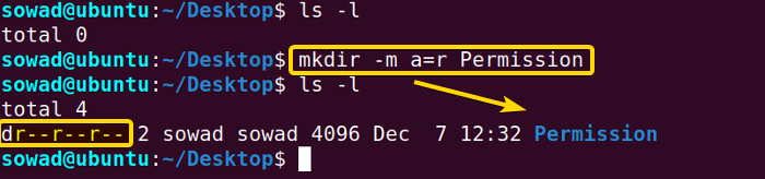Setting permission while creating a new directory using the mkdir command in Linux.