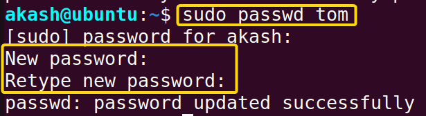 changed password using the passwd command in linux