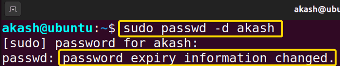 changed password using the passwd command in linux