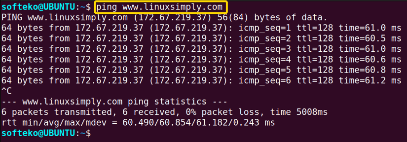 Using ping command in linux on another url