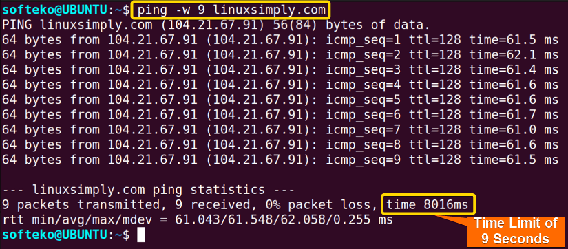 Fixing the total time of ping command