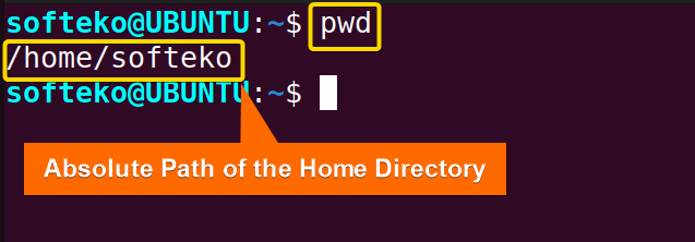 pwd command in linux to show absolute directory