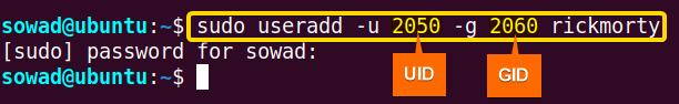 Creating user with UID and GID in Ubuntu.