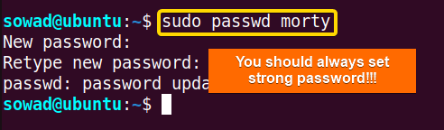 Setting password for the newly created user.