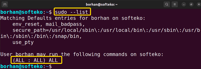 Listing user privileges using sudo command in LIinux