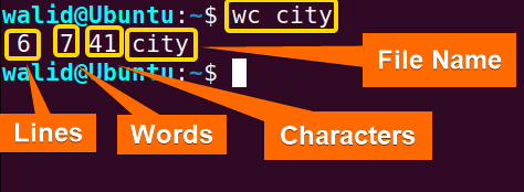 Showing line, word and character count for a single file using the wc command in linux