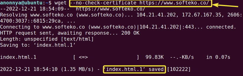 Ignoring SSL certification check using wget command.