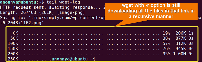 Downloading files recursively usinng wget command.